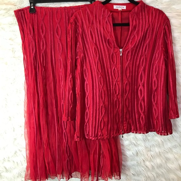 modelia Dresses & Skirts - Modelia Red Dress Set, Midi Skirt & Top, Zipper, Flowing, Sexy size XL